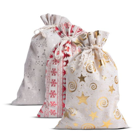 Family Platnena darilna vrečka - 3 vrste z božičnimi motivi - 20 x 30 cm