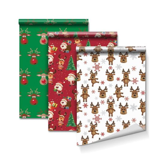 Family Božični darilni papir v roli- 3 vrste/komp. - 70 gsm - 70 x 150 cm rdeča/zelena/bela