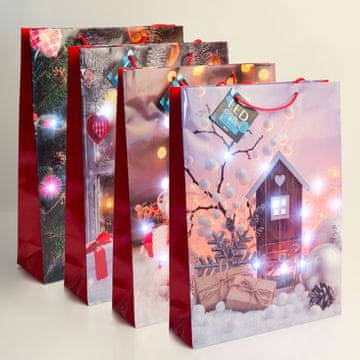 Family Božična darilna vrečka XL s LED lučkami Angel 330 x 102 x 457 mm - 4 vrste / komp.