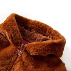 Vidaxl Otroška jakna s kapuco umetno krzno konjak 92