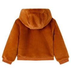 Vidaxl Otroška jakna s kapuco umetno krzno konjak 92