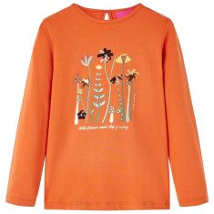 Greatstore Otroška majica z dolgimi rokavi žgano oranžna 104