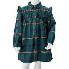 Vidaxl Otroška obleka z dolgimi rokavi in naborki temno zelena 116