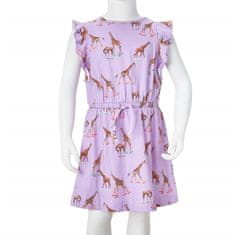Vidaxl Otroška obleka z naborki na rokavih in vrvico potisk žirafe lila 116