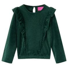 Vidaxl Otroška bluza z naborki temno zelena 128