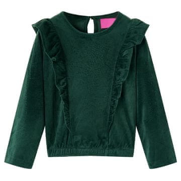 Vidaxl Otroška bluza z naborki temno zelena 116