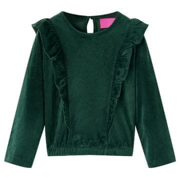 Vidaxl Otroška bluza z naborki temno zelena 104