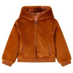 Vidaxl Otroška jakna s kapuco umetno krzno konjak 116