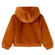 Vidaxl Otroška jakna s kapuco umetno krzno konjak 104