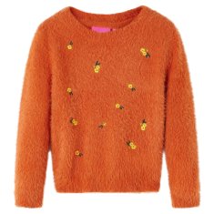 Greatstore Otroški pulover pleten žgano oranžen 128