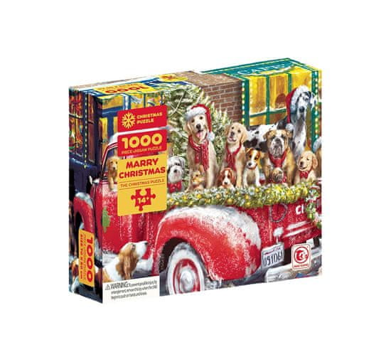 Ocean toys Sestavljanka 1000 kos, božični tovornjak s psički