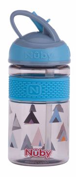 Nuby Športna steklenica 2v1 s trdo zložljivo slamico, 360 ml, modra, 3+