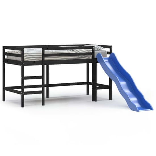 Vidaxl Otroški pograd s toboganom črn 90x190 cm trdna borovina