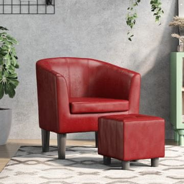 Vidaxl vidaXL Klubski fotelj s taburejem, vinsko rdeč, umetno usnje