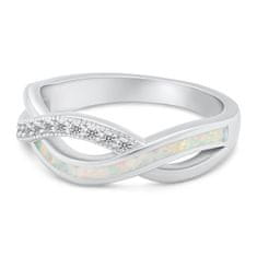 Brilio Silver Eleganten srebrn prstan s cirkoni in sintetičnim opalom RI126W (Obseg 50 mm)