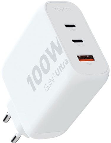 Xtorm 100 W GaN2 Ultra stenski polnilec, 2xUSB-C PD, USB-A