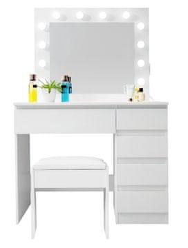 Aga Toaletna miza z ogledalom, osvetlitvijo in el.vtičnica + taburet Mat bela