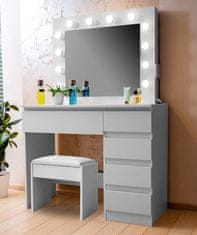 Aga Toaletna miza z ogledalom, osvetlitvijo in el.vtičnica + taburet Mat bela