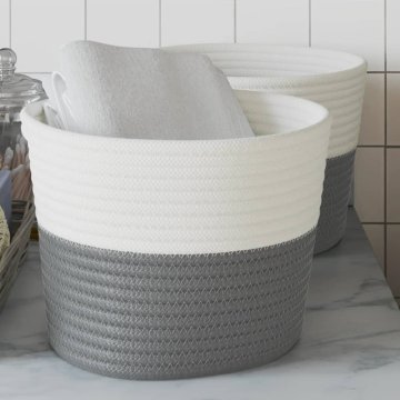 Vidaxl vidaXL Košare za shranjevanje, komplet 2 kosov, sive in bele, Ø24x18 cm, bombaž