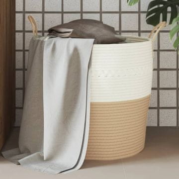 Vidaxl vidaXL Košara za shranjevanje bež in bela Ø43x38 cm bombažna