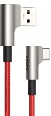 Aukey cb-cmd33 oem rdeči najlonski kabel USB - USB C | 2m | 90-stopinjski vtiči | 3a | 60w pd | 20v