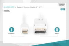 Digitus povezovalni kabel displayport 4k 60hz uhd tip minidp/dp m/m bela 2m