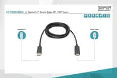 Digitus kabel displayport 1.2 adapter z zaporo 4k 60hz uhd tip dp/hdmi a m/m črn 2m