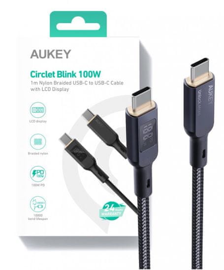 Aukey aukey cb-mcc102 kabel usb-c qc pd 1.8m 5a 100w led