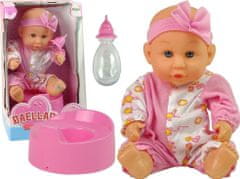 Lean-toys Roza baby punčka z lončkom za pitje in kahlico 24 cm