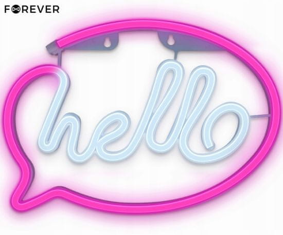 Forever Hello Neon LED luč, dekorativna, USB/3x AA baterije, stikalo za vklop/izklop, roza-bela