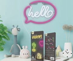 Forever Hello Neon LED luč, dekorativna, USB/3x AA baterije, stikalo za vklop/izklop, roza-bela