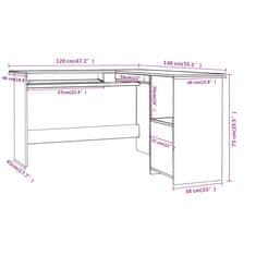 Vidaxl Kotna miza L-oblike bela 120x140x75 cm iverna plošča