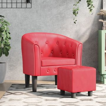 Vidaxl vidaXL Klubski fotelj s taburejem, rdeč, oblazinjen v umetno usnje
