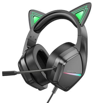 Borofone BO106 gaming slušalke z mačjimi ušesi USB / 3.5mm jack, črna/zelena