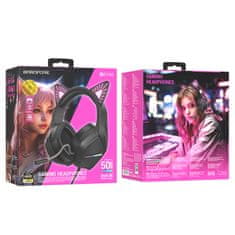 Borofone BO106 gaming slušalke z mačjimi ušesi USB / 3.5mm jack, črna/roza