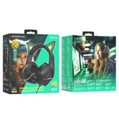 Borofone BO106 gaming slušalke z mačjimi ušesi USB / 3.5mm jack, črna/zelena