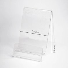OEM Vertikalni stojalo iz pleksi stekla / stojalo za telefon z držalom za cenik (pametni telefon) širina 65 mm