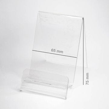 OEM Vertikalni stojalo iz pleksi stekla / Stojalo za telefon z mestom za cenovno etiketo (pametni telefon), širina 65 mm