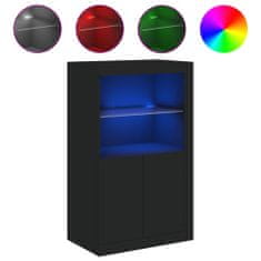 Vidaxl Stranska omarica z LED lučkami črn inženirski les