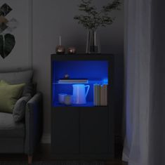 Greatstore Stranska omarica z LED lučkami črn inženirski les