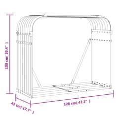 Vidaxl Nosilec za polena srebrn 120x45x100 cm pocinkano jeklo