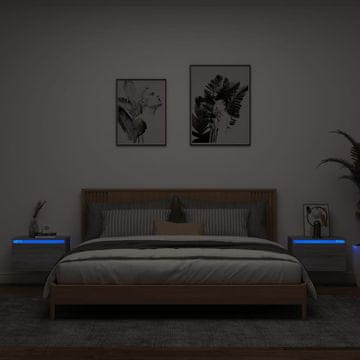 Vidaxl vidaXL Stenske nočne omarice z LED osvetlitvijo, komplet 2 kosov, sonoma siv hrast