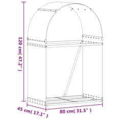 Vidaxl Nosilec za polena srebrn 80x45x120 cm pocinkano jeklo