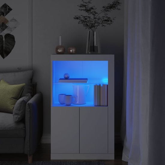 Vidaxl Stranska omarica z LED lučkami bel inženirski les