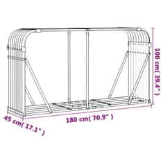 Greatstore Nosilec za polena srebrn 180x45x100 cm pocinkano jeklo