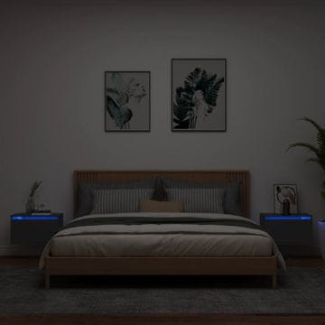 Vidaxl vidaXL Stenske nočne omarice z LED osvetlitvijo, komplet 2 kosov, črne