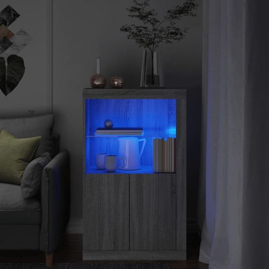 Vidaxl Stranska omarica z LED lučkami siva sonoma inženirski les