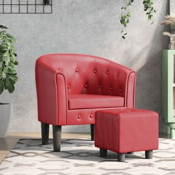 Vidaxl vidaXL Klubski fotelj s taburejem, vinsko rdeč, umetno usnje