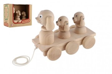 Teddies Trije psi, ki vlečejo naravni les 22cm