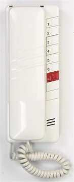 TESLA DT 93 hišni telefon za sisteme 2-BUS, s 7 gumbi in regulatorjem glasnosti, bel